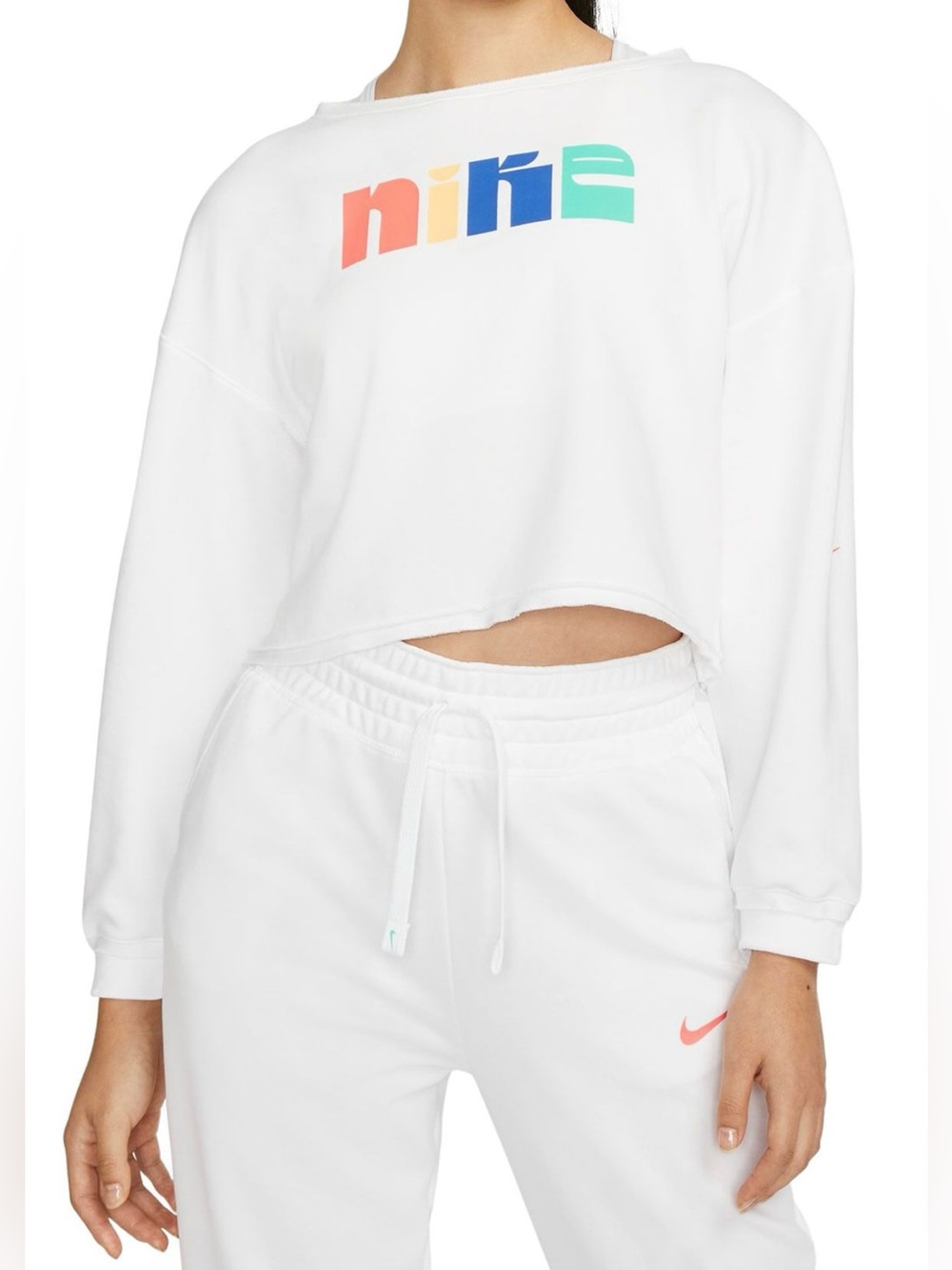 Nike Dri-FIT Women's Cropped French Terry Training Sweatshirt DQ3597-100 White M